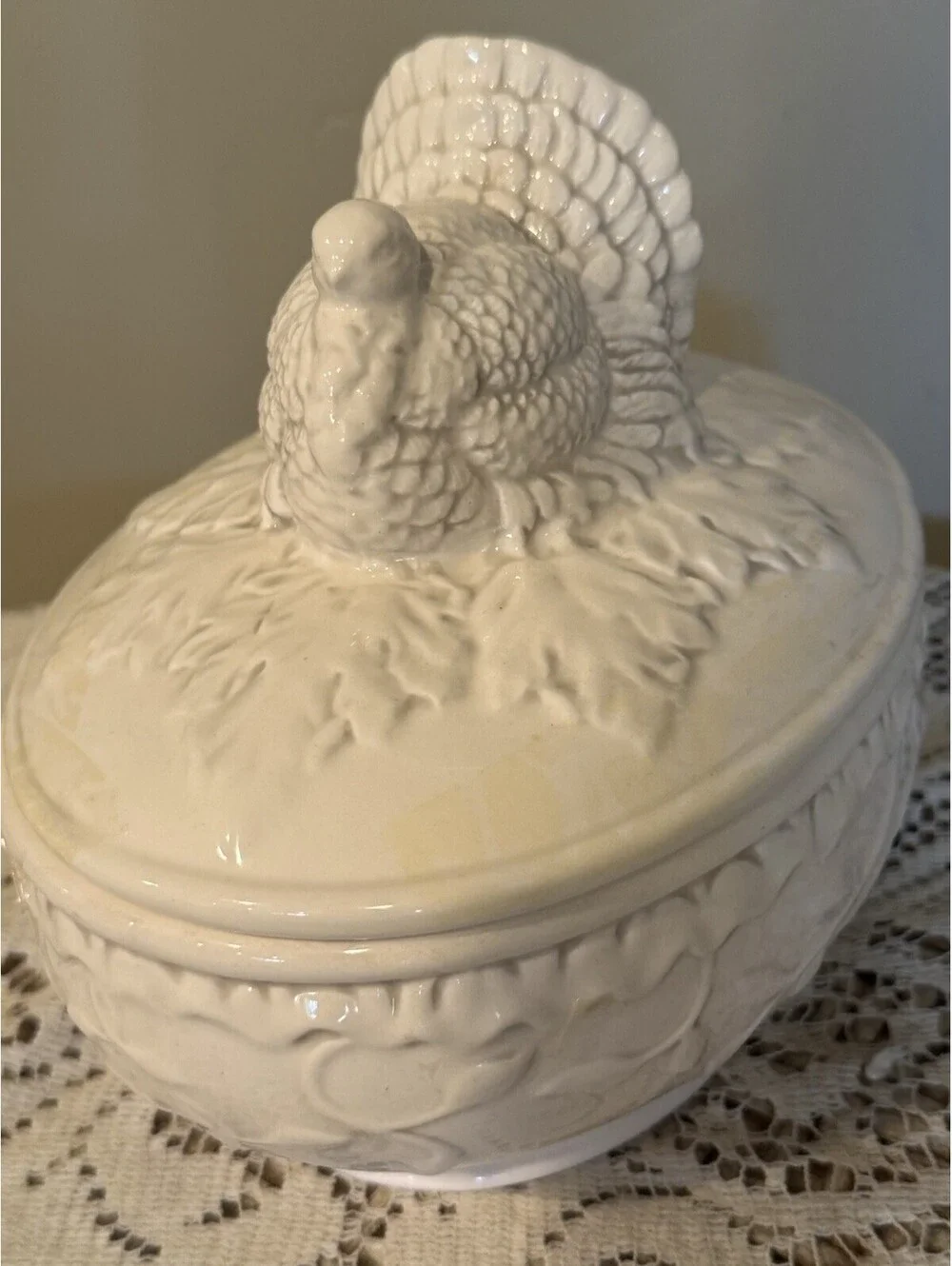 Vintage White Turkey Ceramic Turkey Tureen Covered Serving Bowl Farmhouse